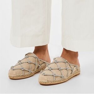Like new VALENTINO GARAVANI Crystal-embellished linen espadrille mules $1,150 38